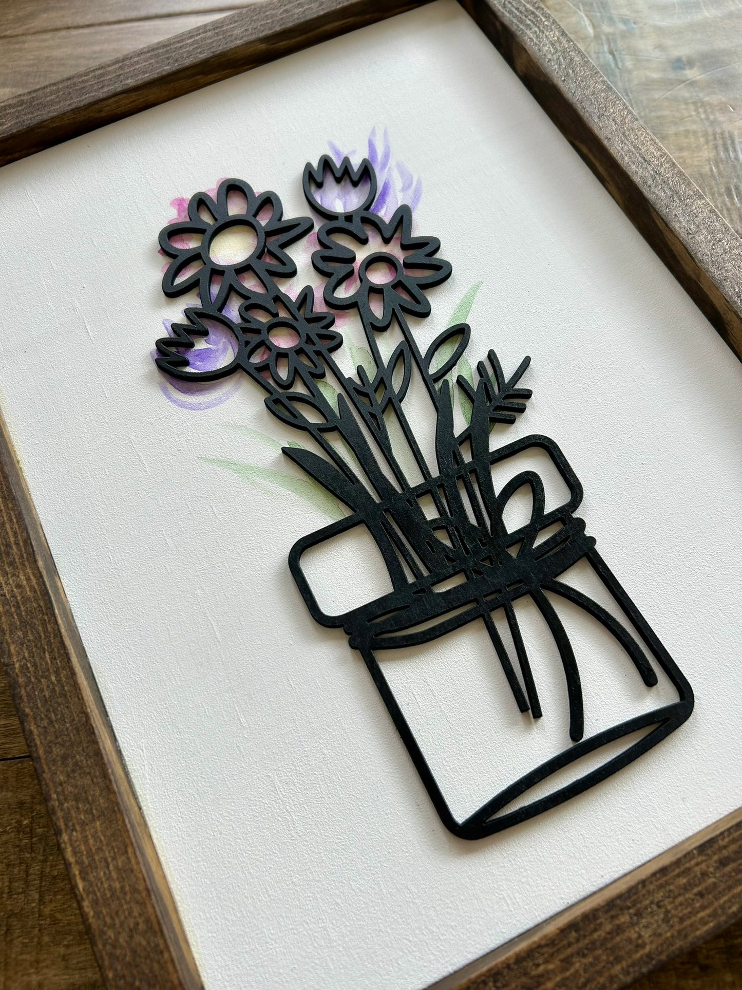 Watercolor Floral Vase Wood Sign - Purple & Pink Flower Jar