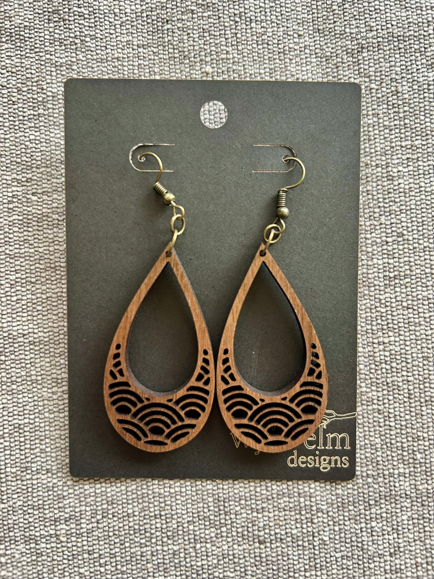 Rainbow Wave Walnut Wood Earrings