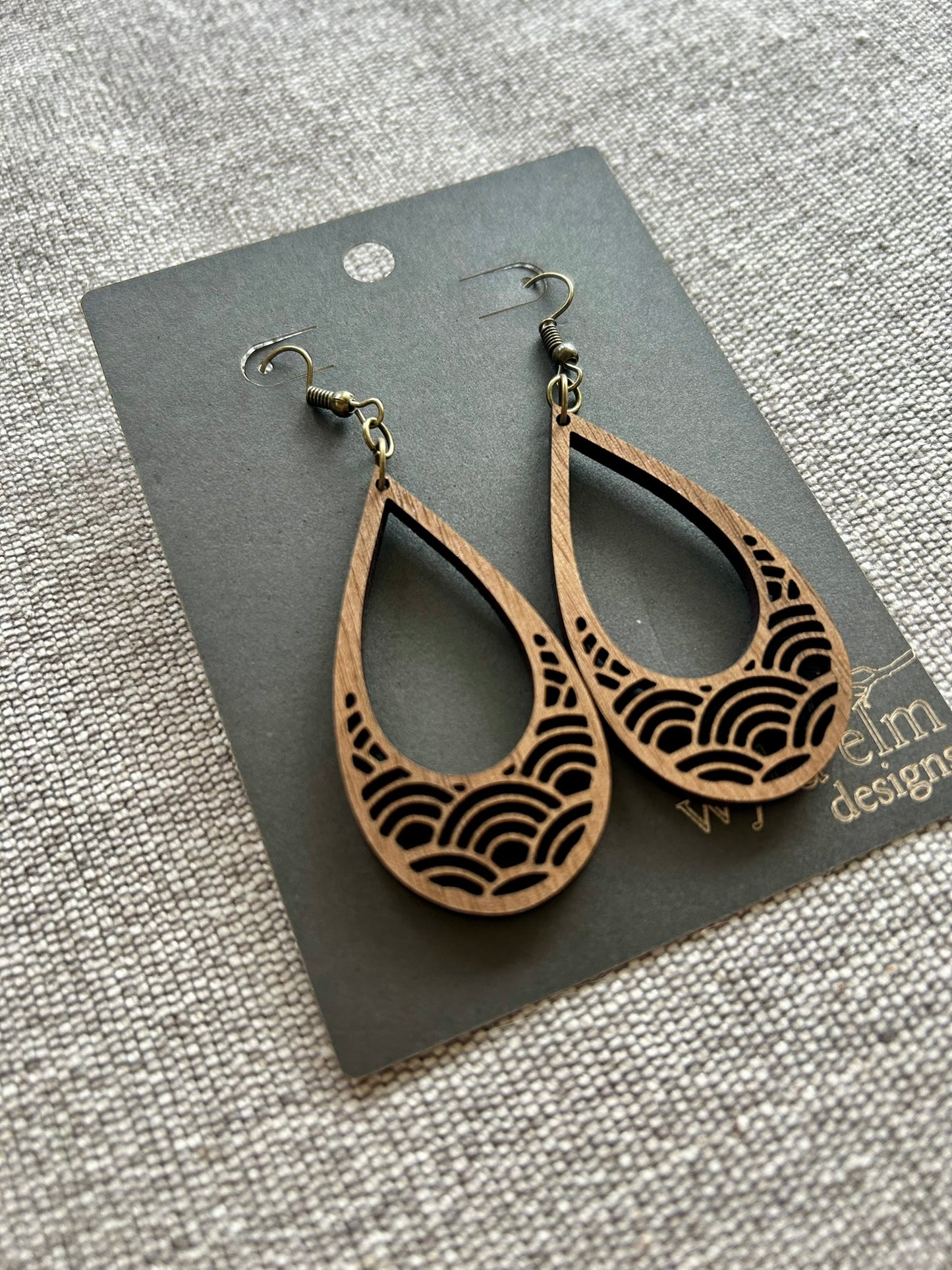 Rainbow Wave Walnut Wood Earrings