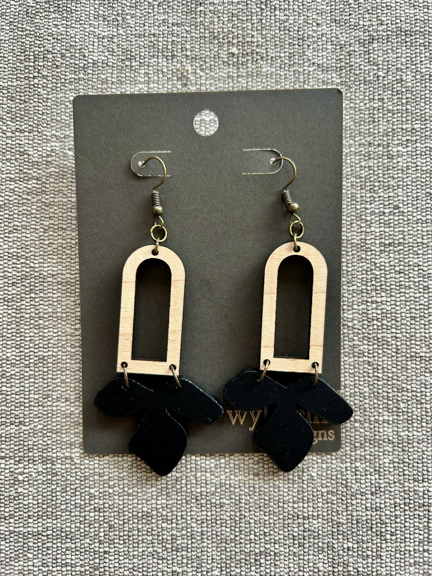 Black Flower Maple Wood Arch Earrings
