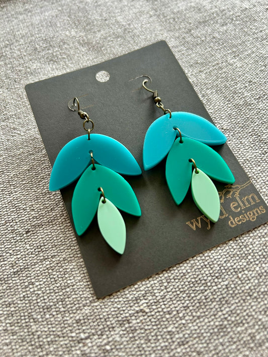 Peacock Teal Petal Acrylic Earrings