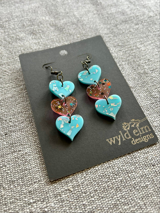 Pink & Blue Glitter Acrylic Lover Earrings