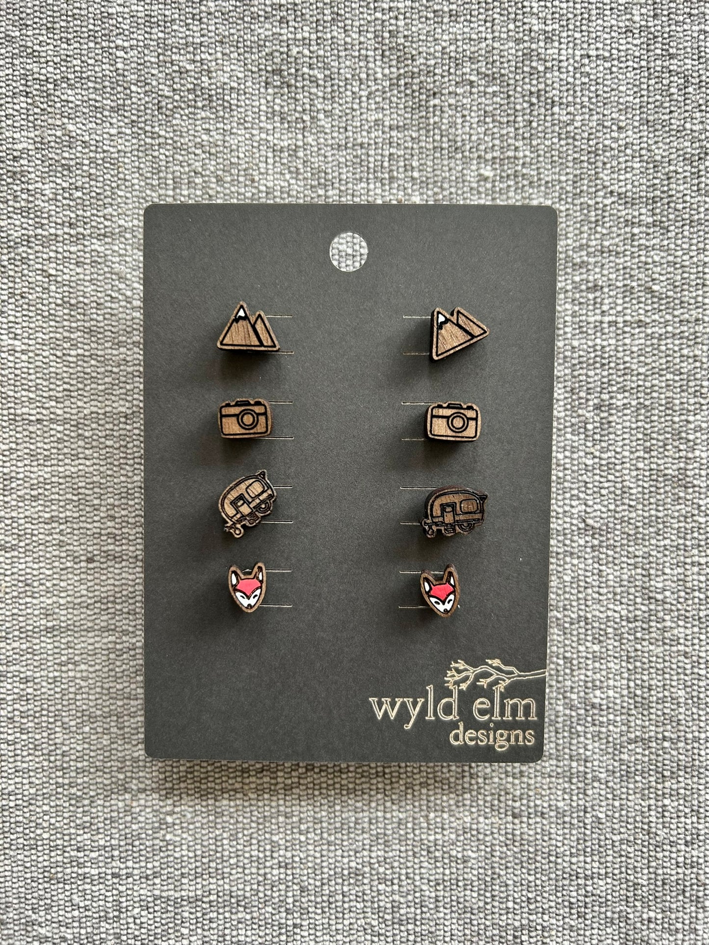 Walnut Wood Stud Earrings - Neutral Adventure Pack - Lightweight Minimalist Hypoallergenic Earrings - Tiny Hand Painted Design