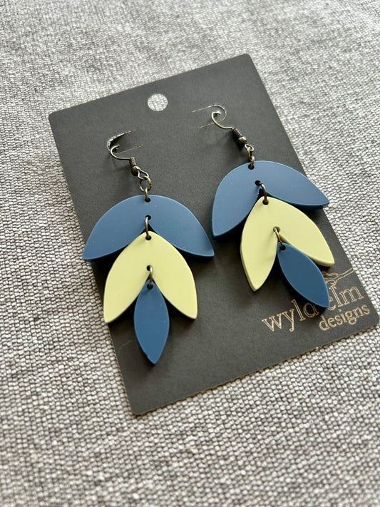 School Pride Muted Blue & Yellow Petal Acrylic Earrings