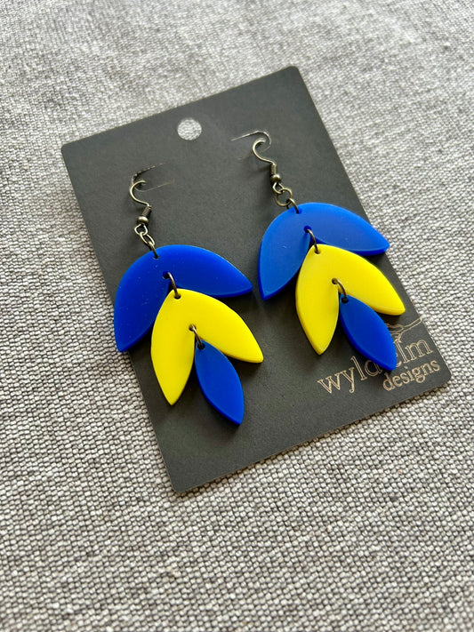 School Pride Bight Blue & Yellow Petal Acrylic Earrings