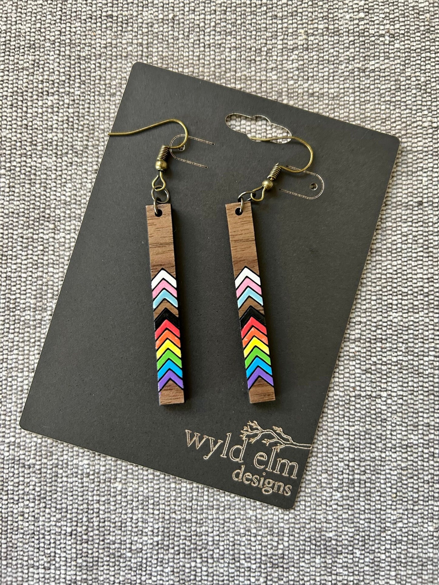 Chevron Pride Walnut Wood Earrings