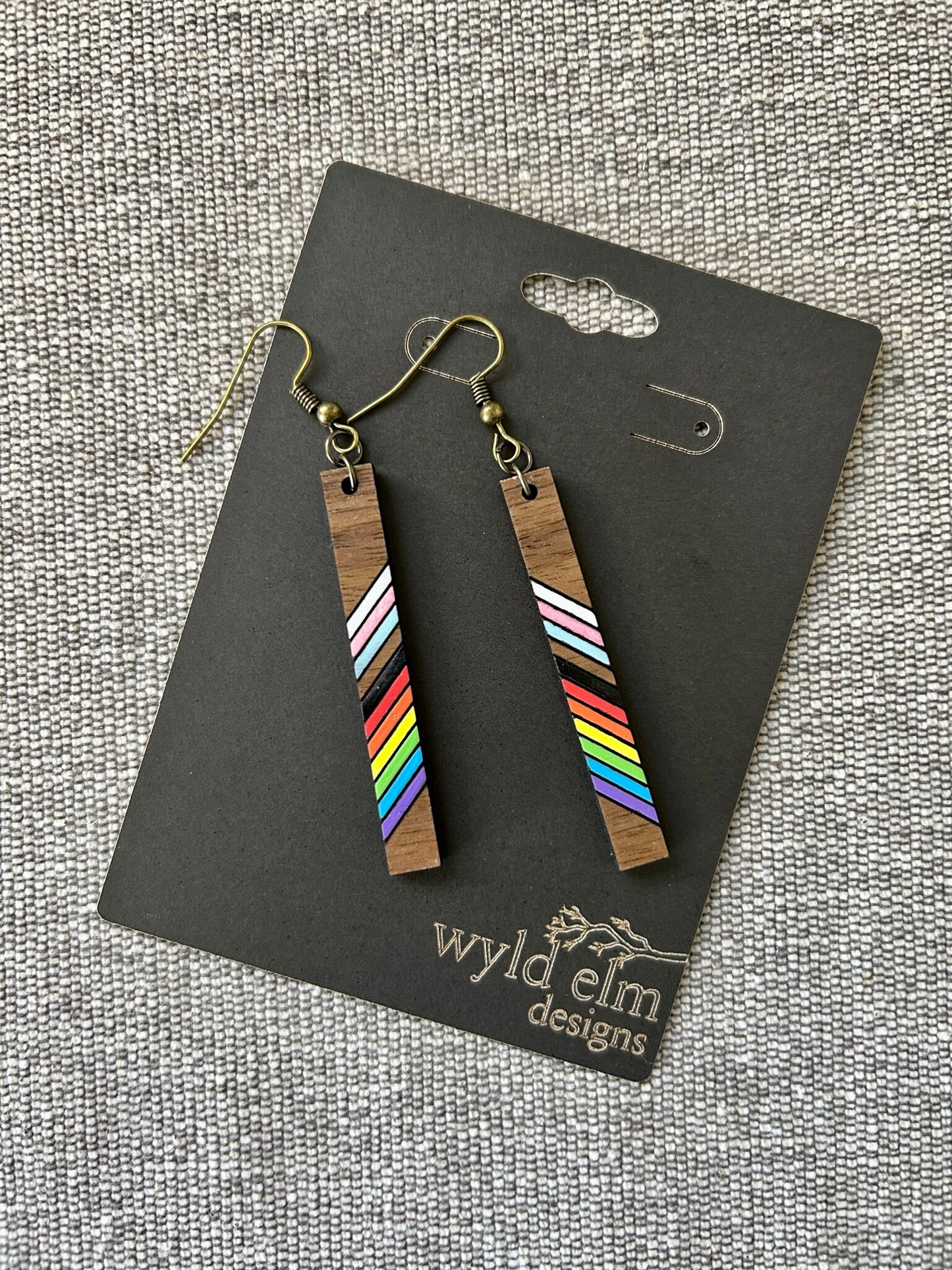 Diagonal Pride Walnut Wood Earrings