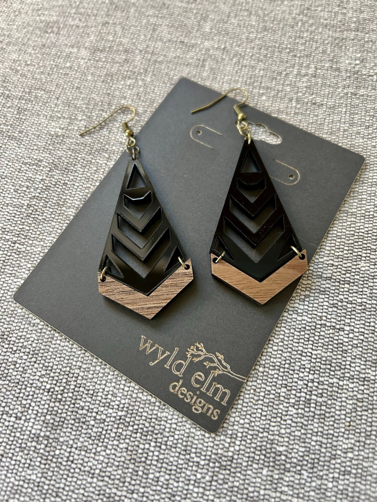 Tribal Black Acrylic & Walnut Wood Earrings