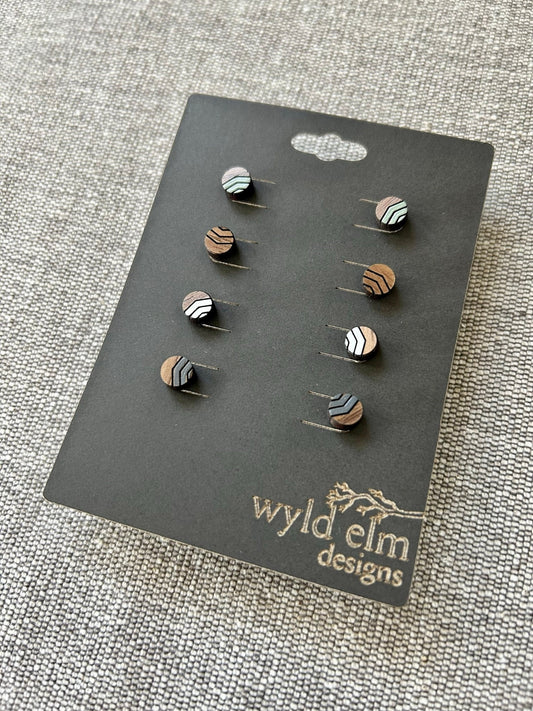 Walnut Wood Stud Earrings - Neutral Chevron Pack - Lightweight Minimalist Hypoallergenic Earrings - Tiny Hand Painted Design