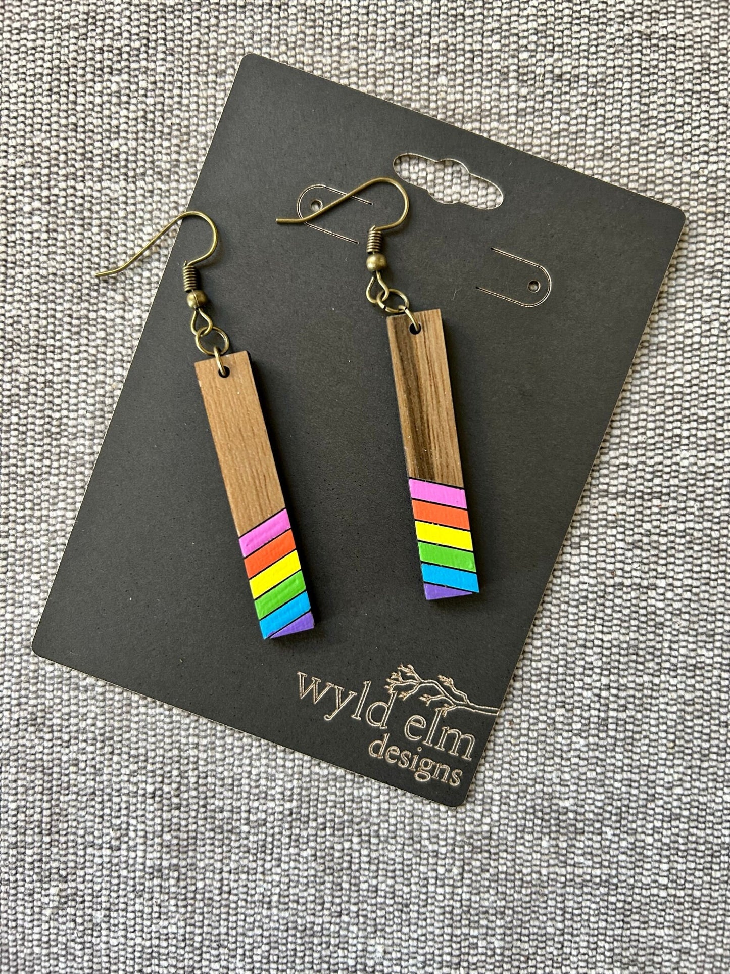 Rainbow Vibes Walnut Wood Earrings