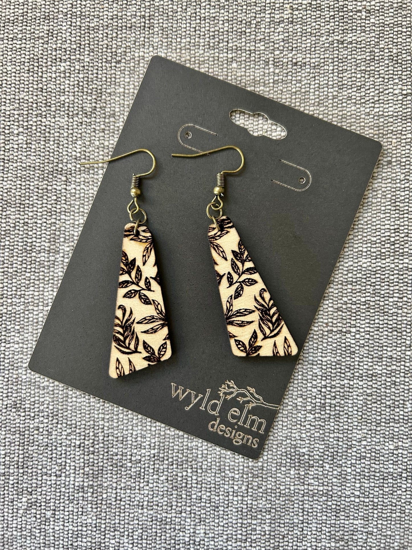 Engraved Floral Pattern Maple Wood Earrings