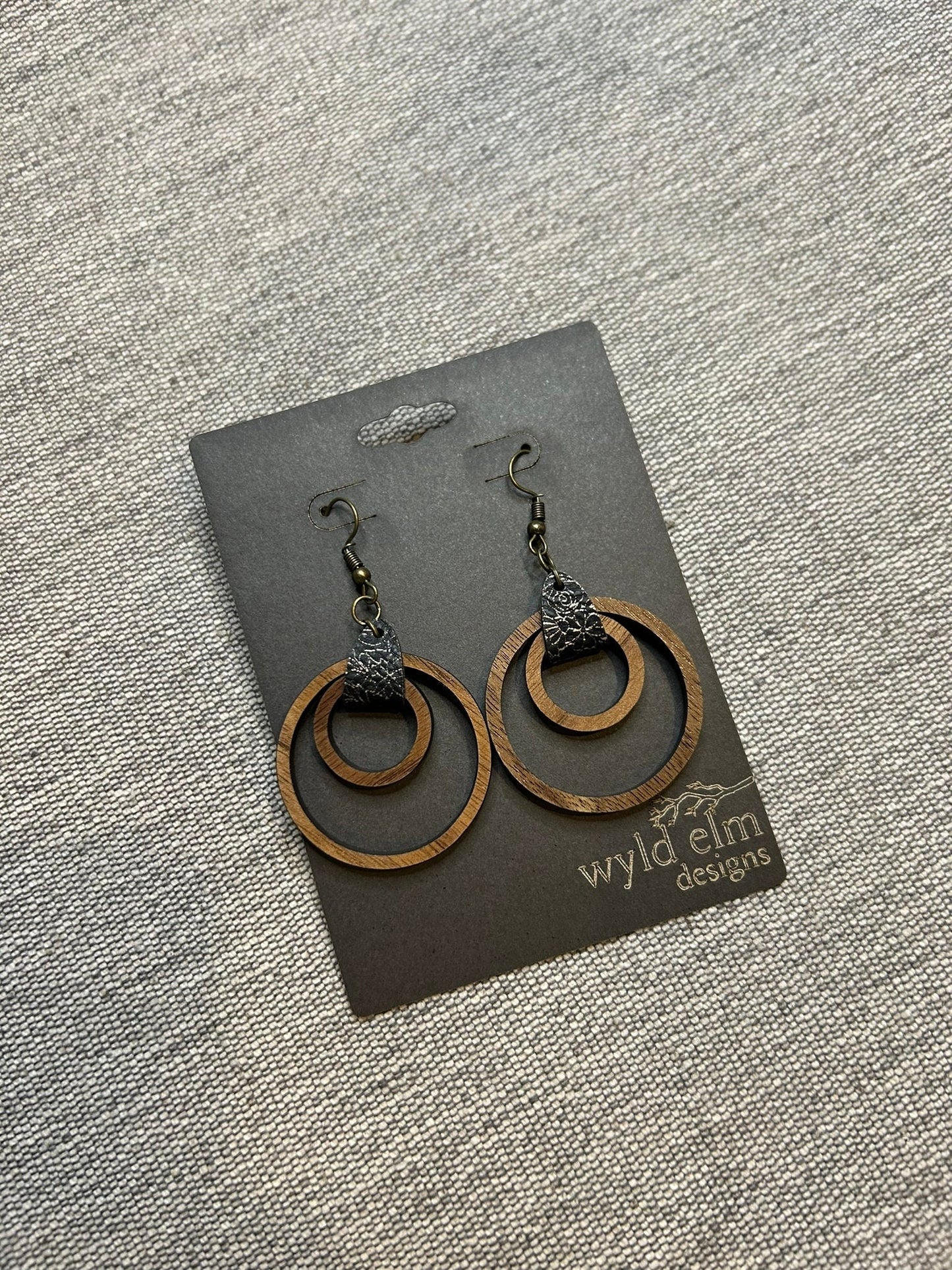 Double Hoop Walnut Wood Earrings