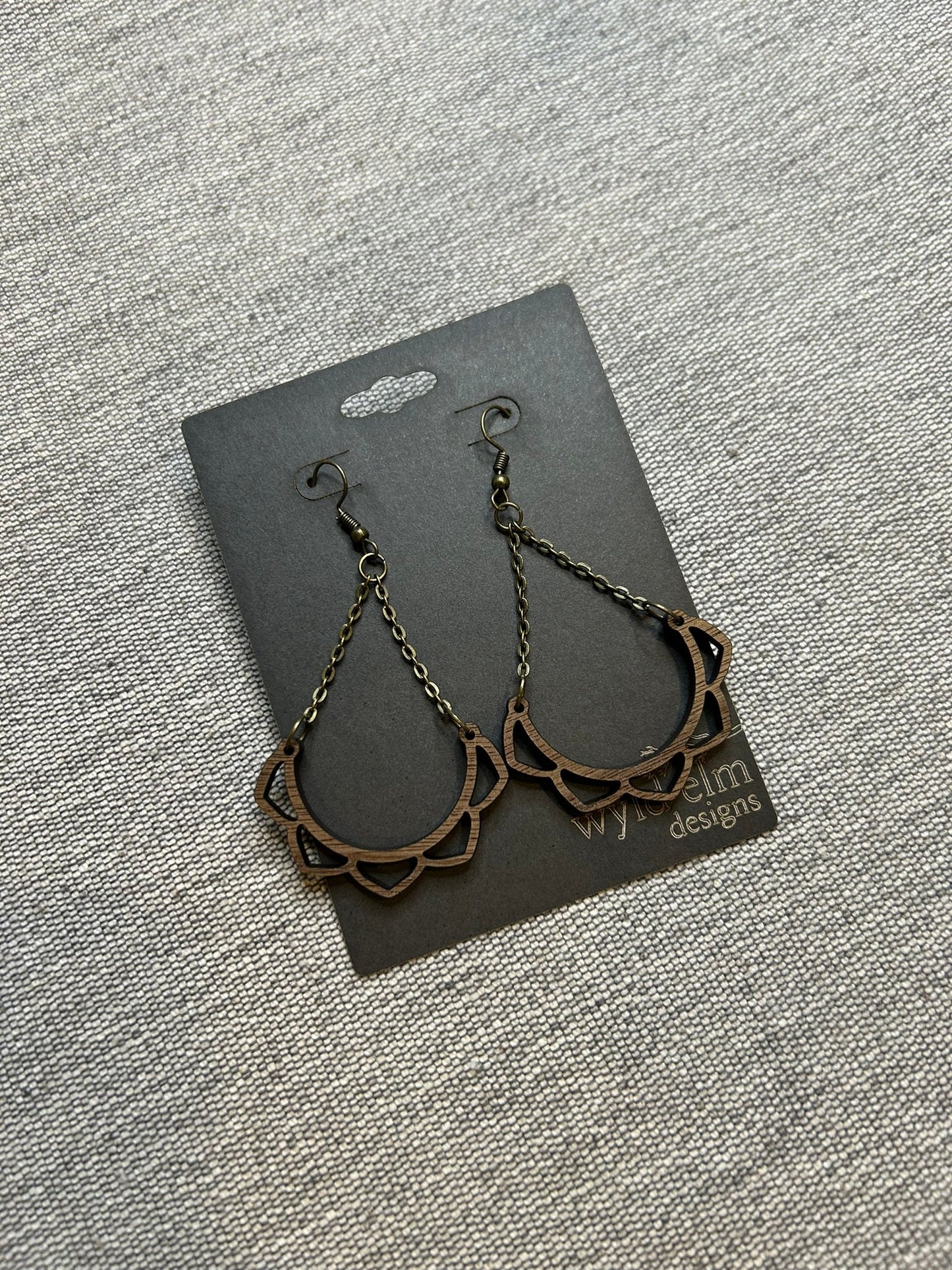 Lotus Chandelier Walnut Wood Earrings