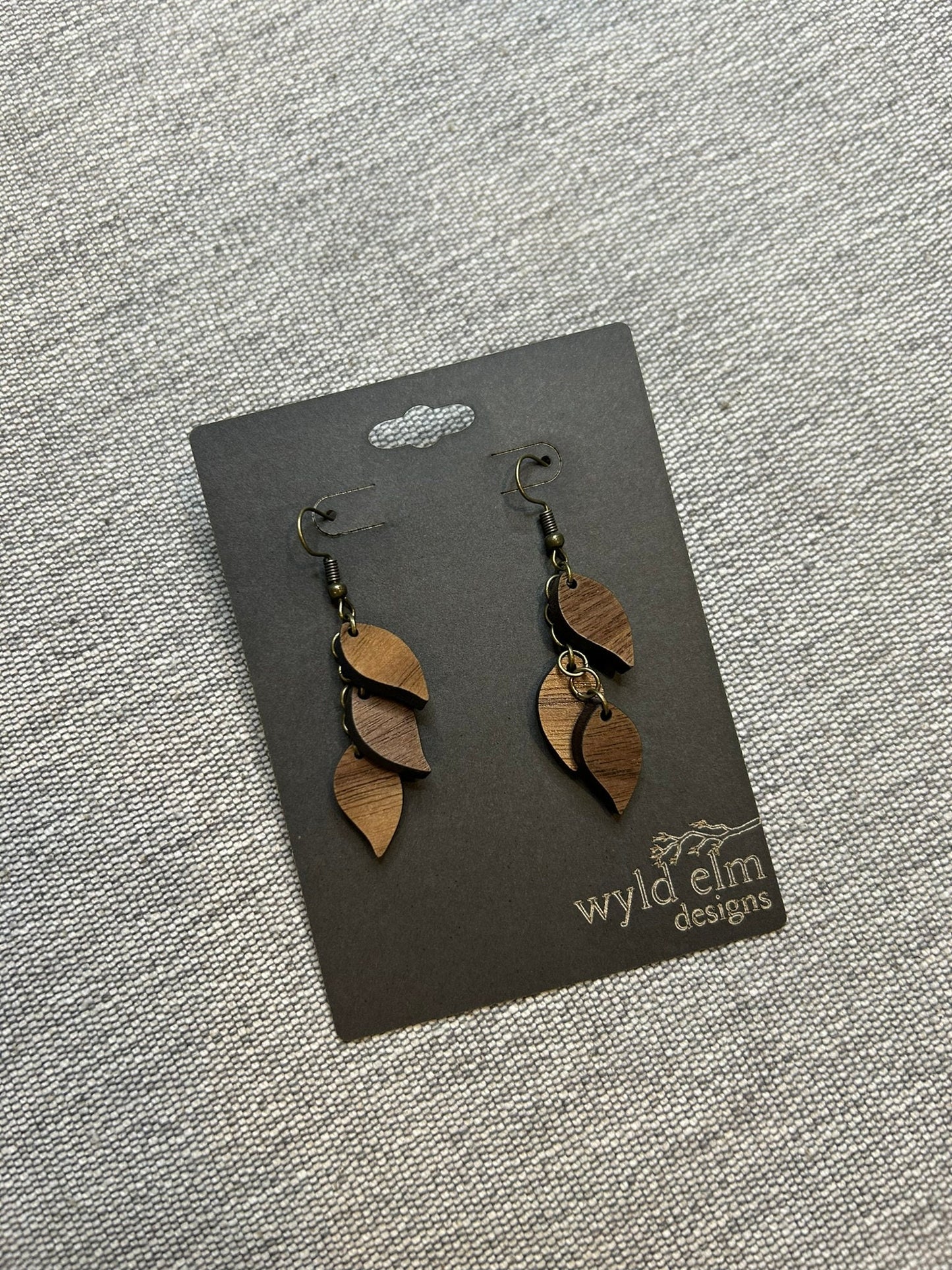 Falling Leaves Walnut Wood Earrings