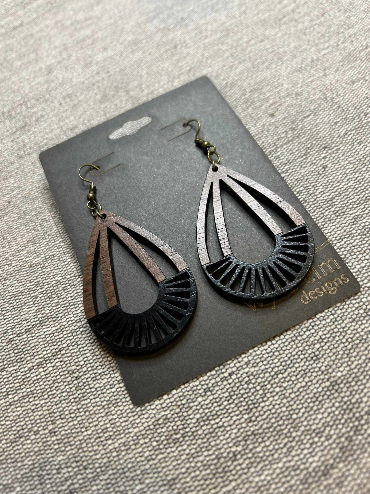 Teardrop Fan Walnut Wood Earrings