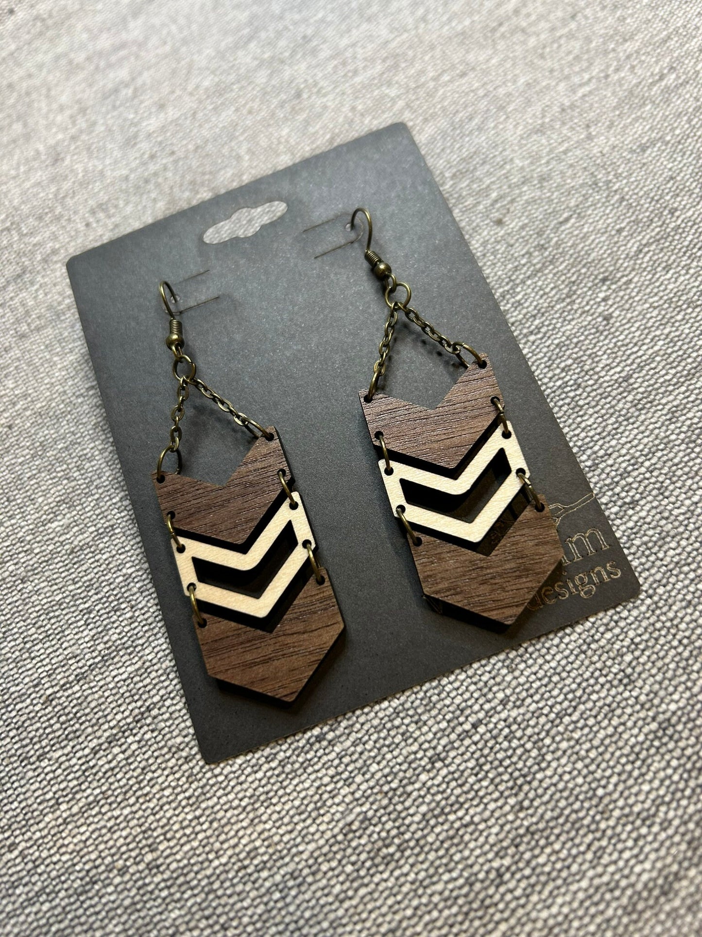 Chevron Chain Maple & Walnut Wood Earrings