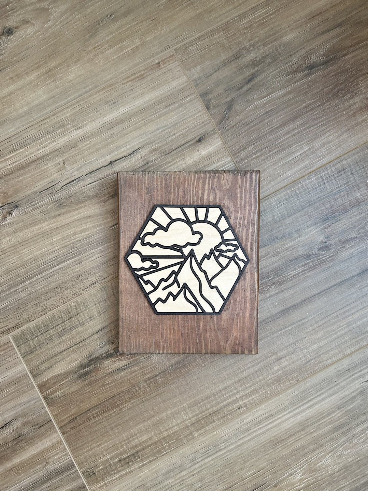 Geometric Mountain Landscape Sign - Rustic Sign