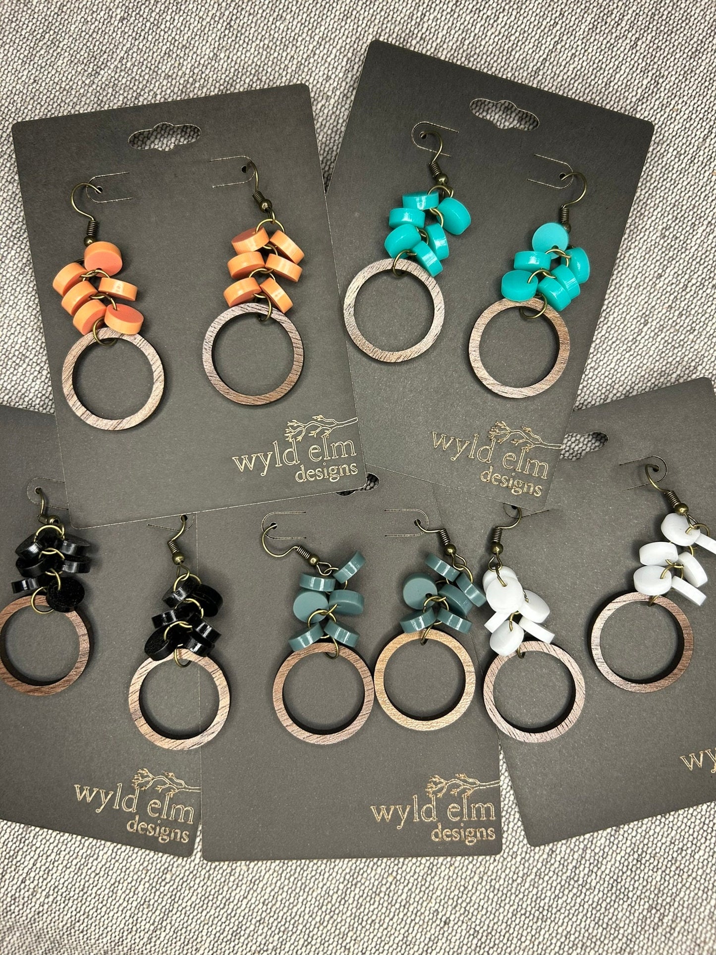 Acrylic Beaded Hoop Walnut Wood Earrings