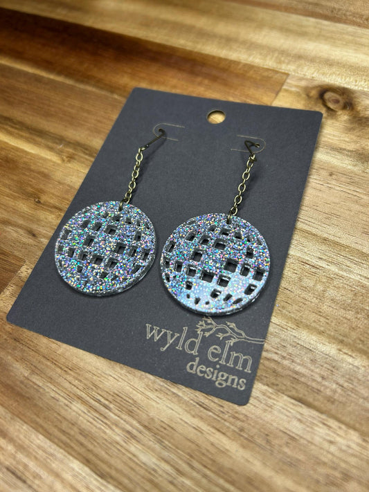 Disco Ball Holographic Silver Glitter Acrylic Earrings