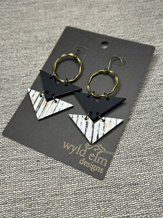 Neutral Stripe Cork Leather Triangle Earrings