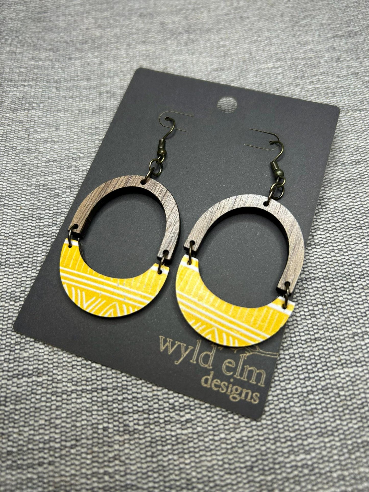 Yellow Half Hoop Cork Leather Earrings