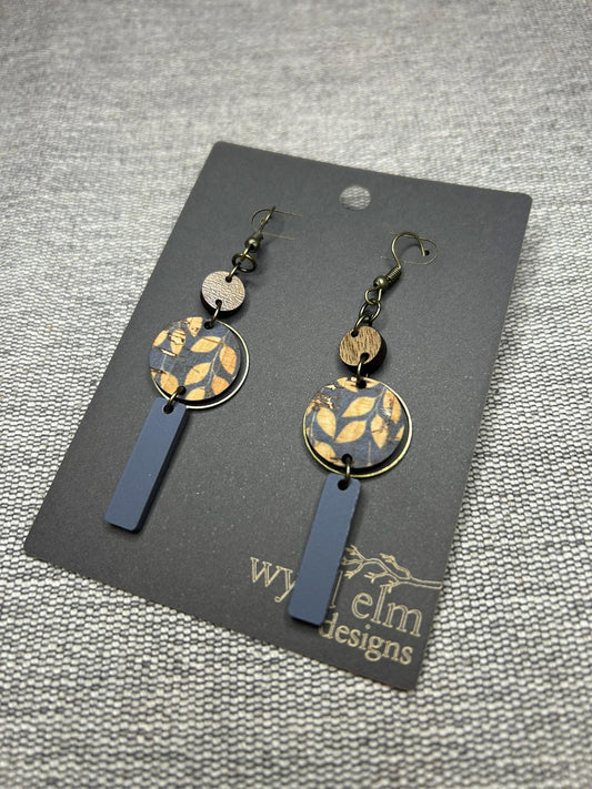 Gray Leaf Cork Leather Drop Earrings